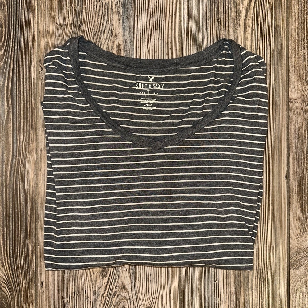 American Eagle Outfitters Grey & White Striped Tee Soft And Sexy Long Sleeve